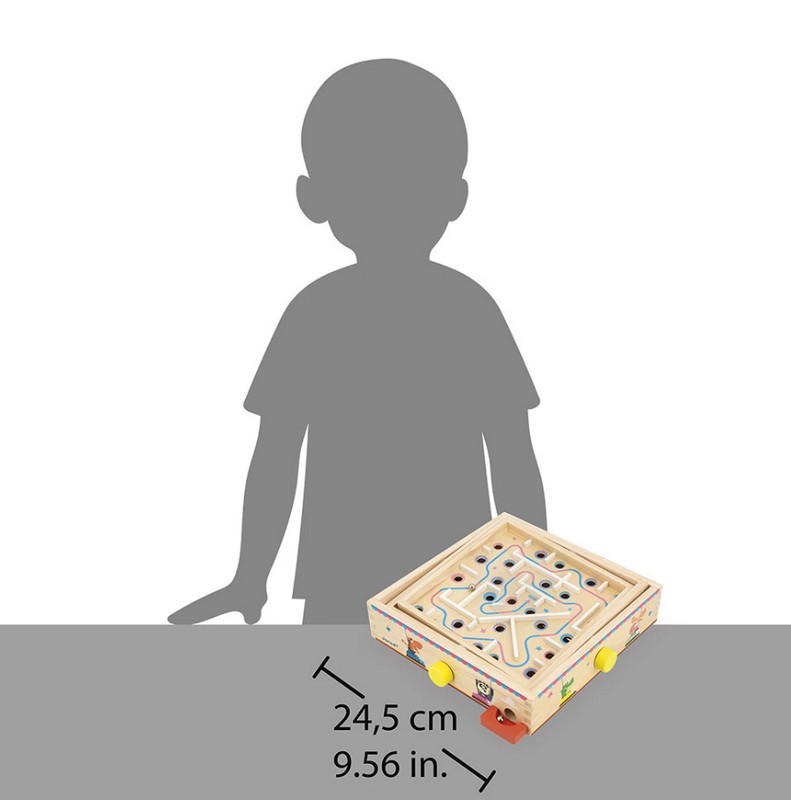 Labirinto in legno per bambini dai 5 anni con biglie in metallo, perfetto come gioco d'abilità, colorato con colori ad acqua